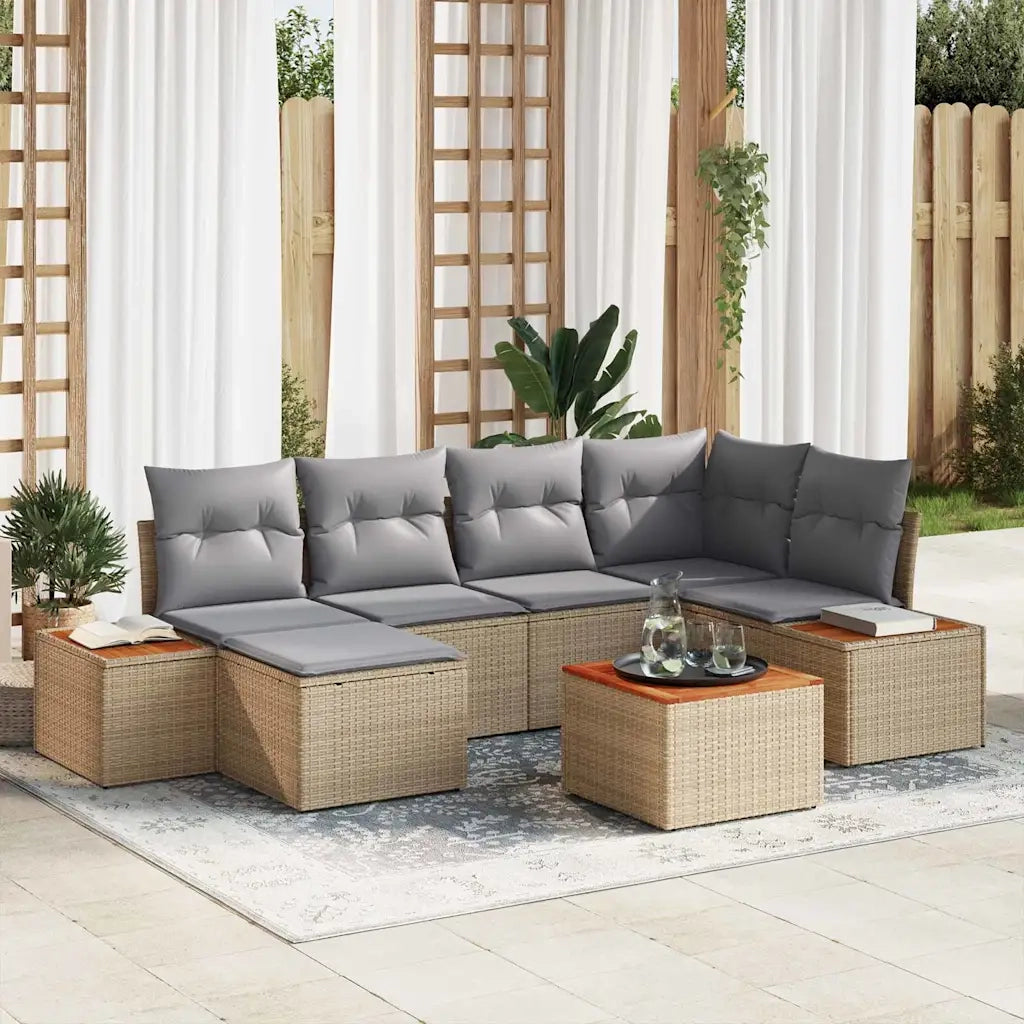 Set Divano da Giardino 7 pcs Beige e Grigio Chiaro Polyrattan 3356795