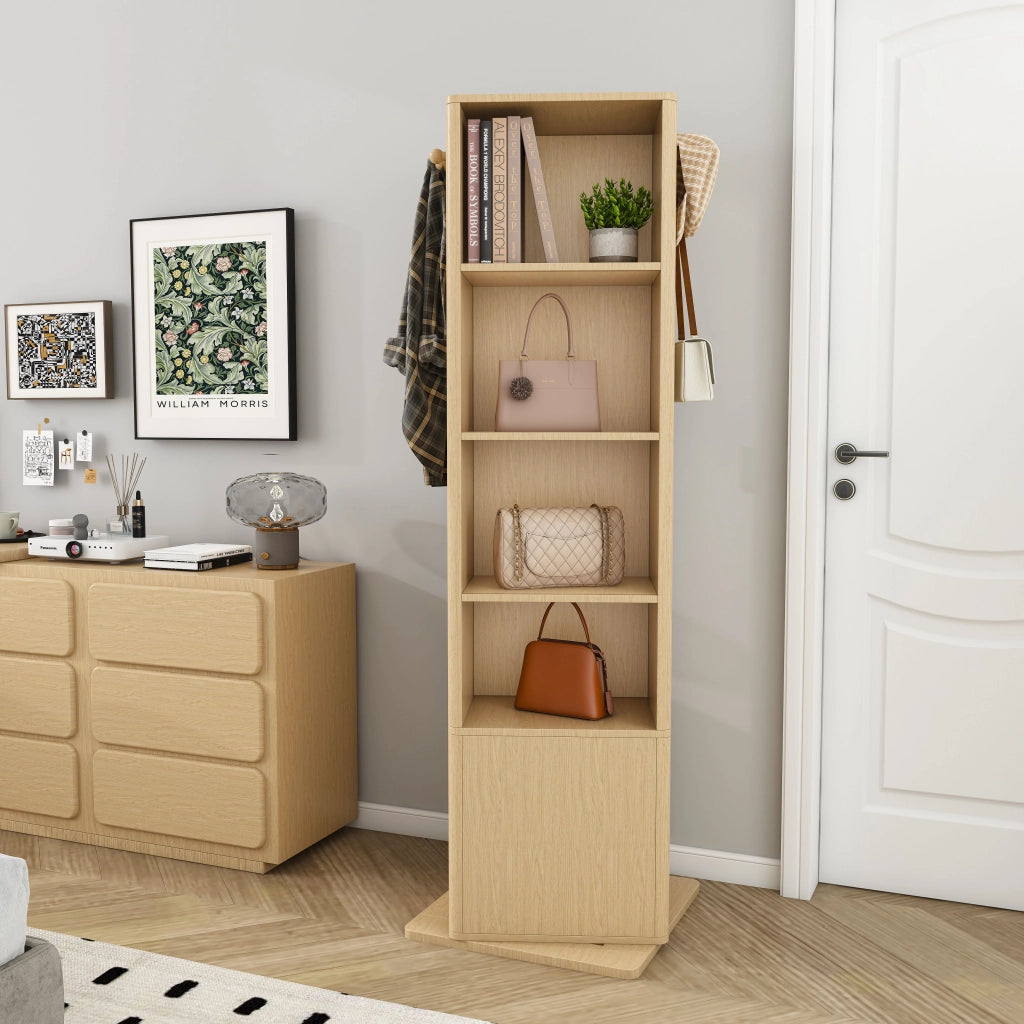 Mobile con specchio girevole con 6 ganci e 4 vani; porta gioielli e libreria per camera da letto; 50×50×170 cm