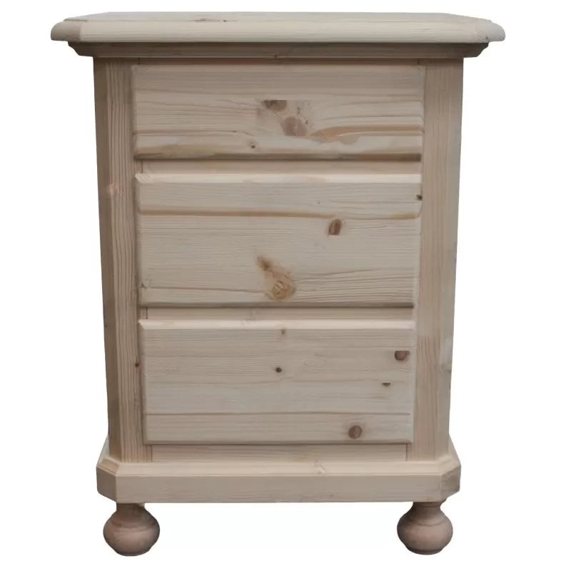 comodino classico 3 cassetti legno massello abete grezzo 50x38x65 (307) - Mobili 2G