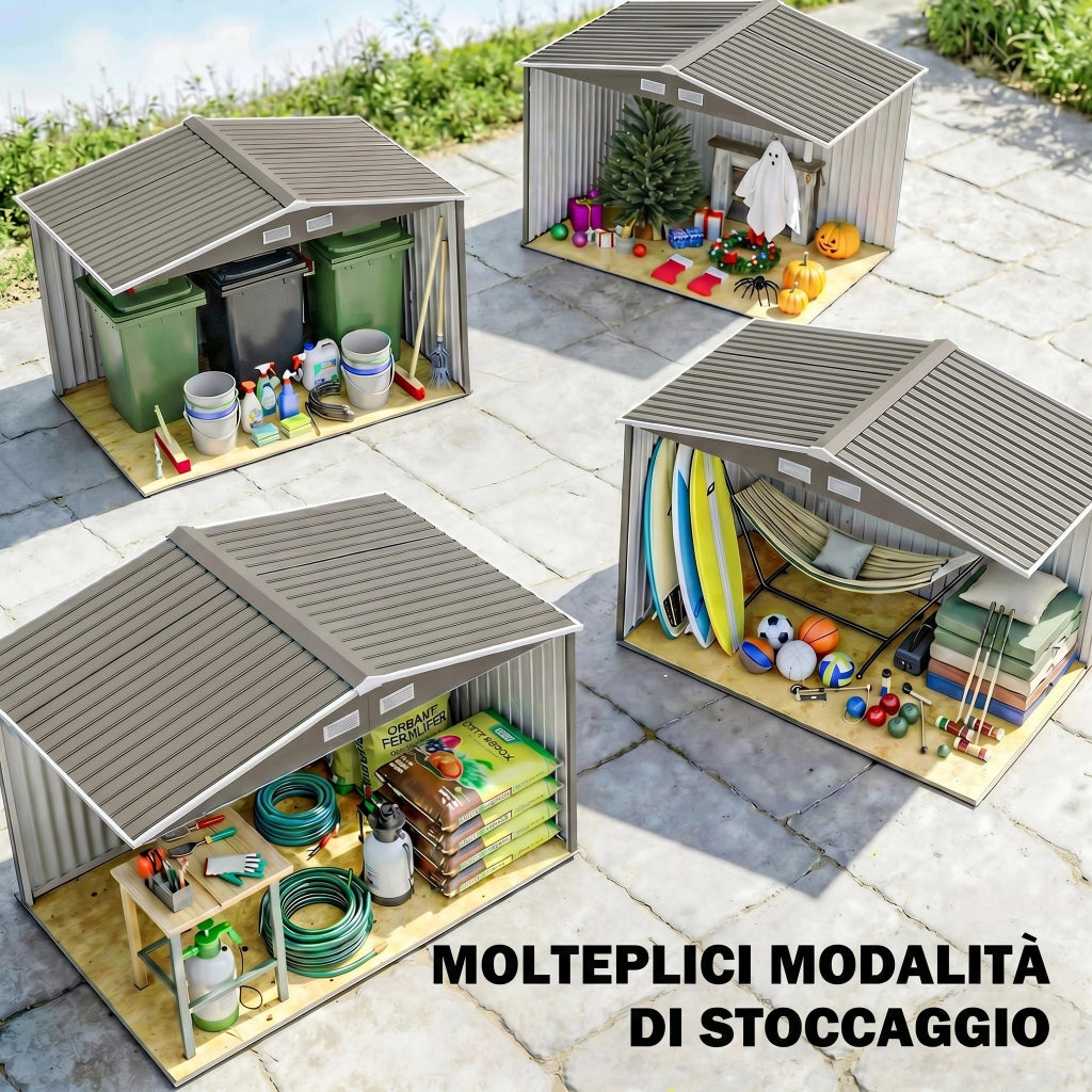 Casetta da Giardino 277x195x192 cm ¨C Xylo ¨C 4,9 m2 Grigio Metallo con 2 Porte Scorrevoli