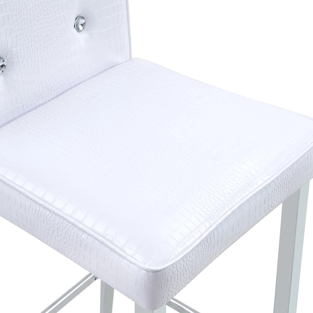 Set di 2 sgabelli da bar in PVC effetto pelle di coccodrillo, schienale con cristalli e gambe cromate
