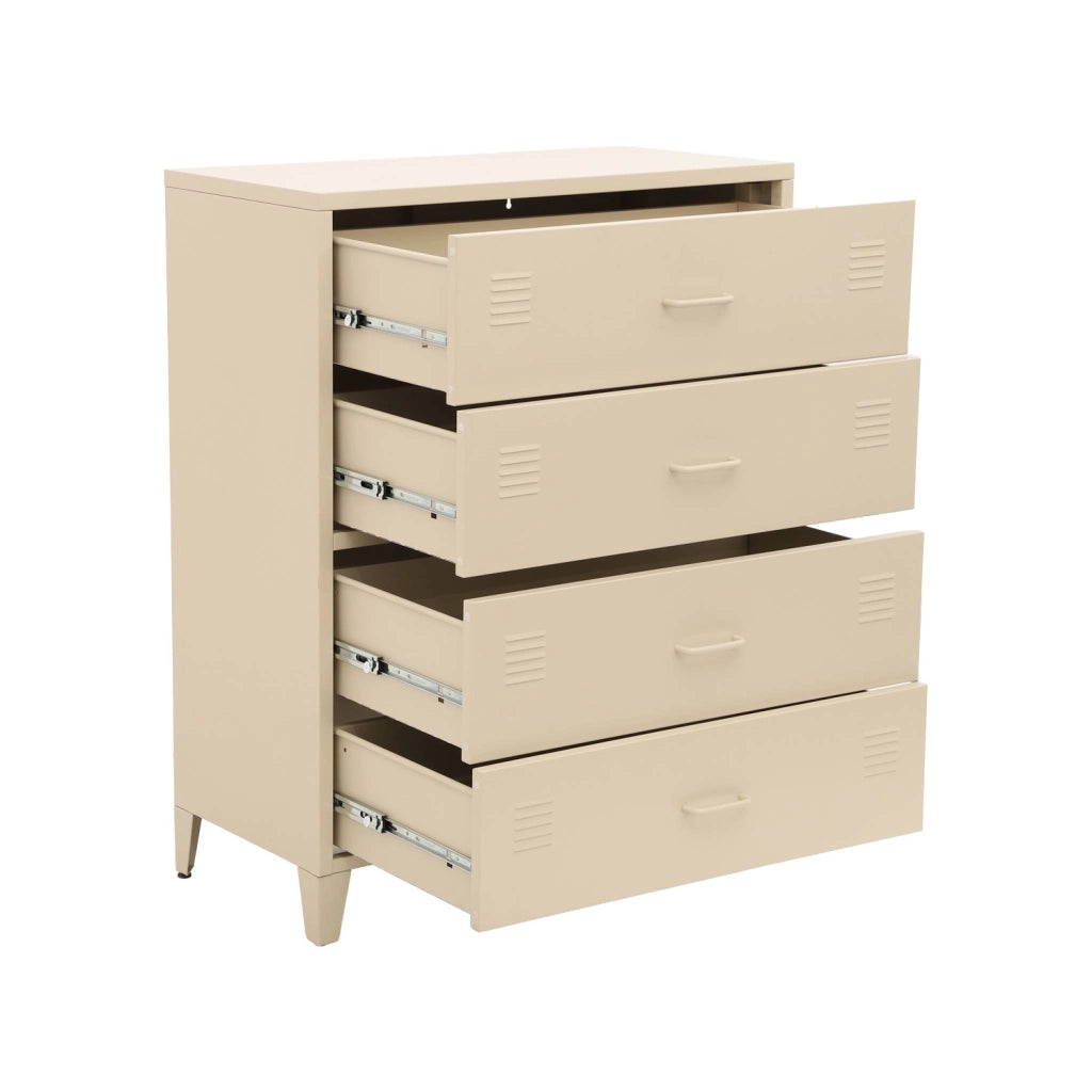 Cassettiera industriale in acciaio, 4 cassetti, beige