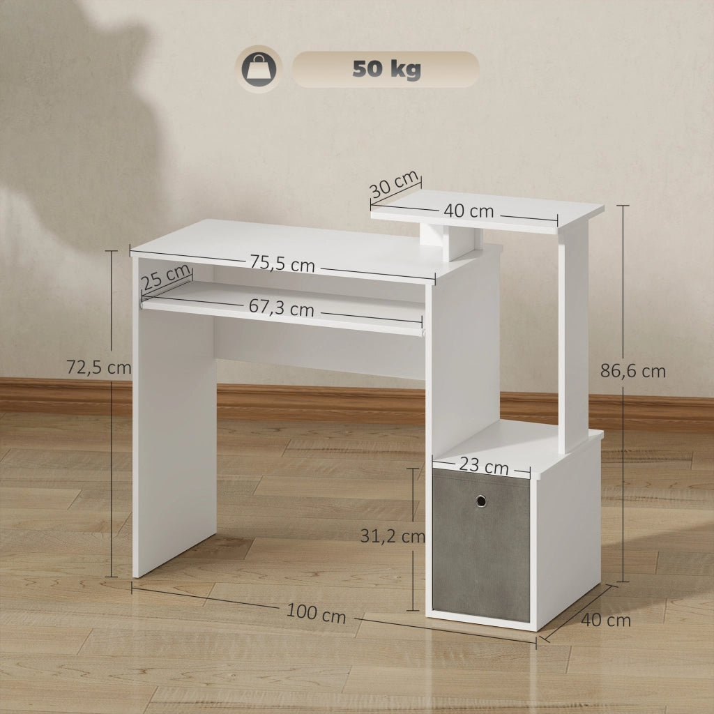 Scrivania Computer Multimediale con Scaffale e Ripiani ¨C Zephmum ¨C Grigio e Bianco Truciolato 90x50x75