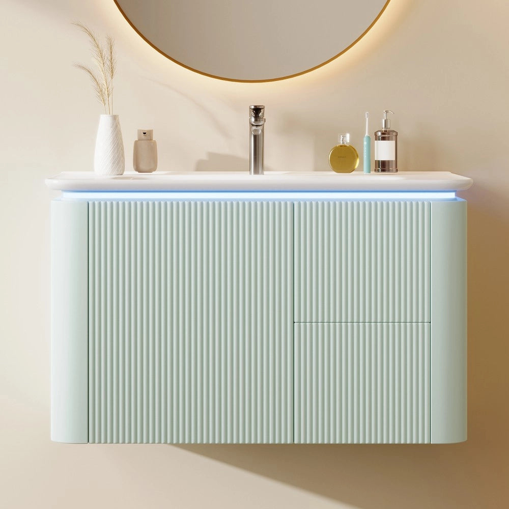 Mobile Bagno Sottolavabo Sospeso con Cassetto e LED ¨C Xylo ¨C Verde 80.5x47.5x51