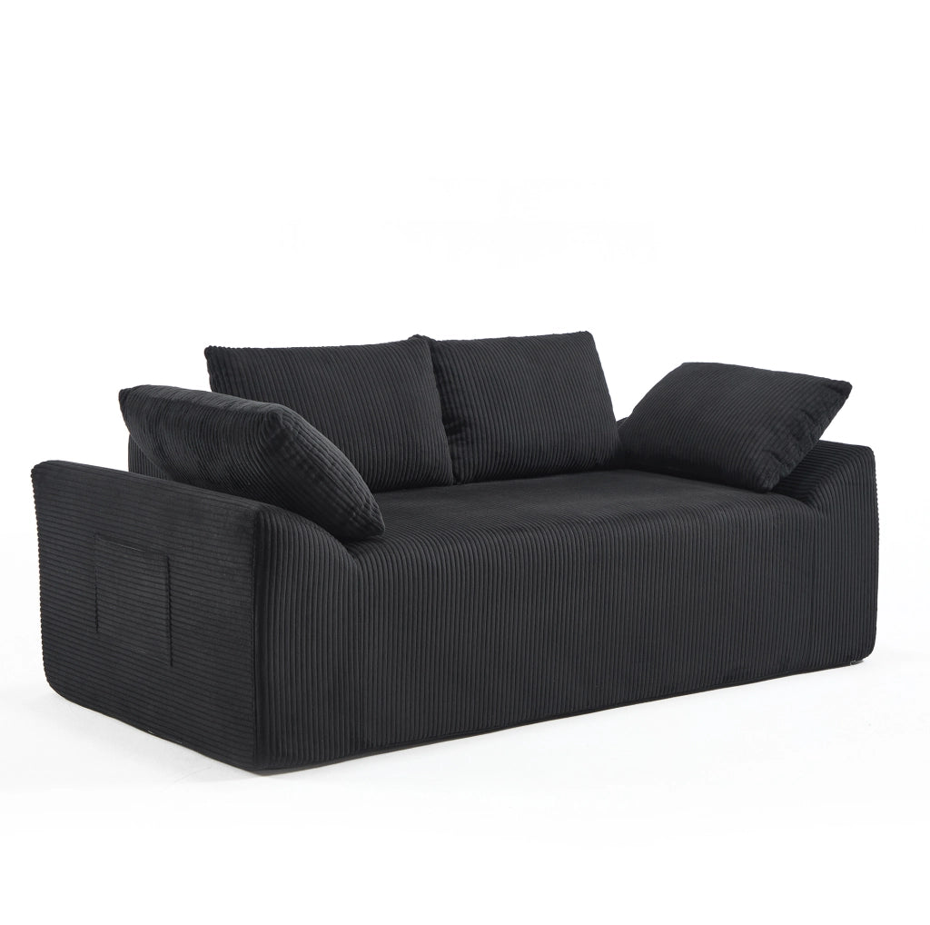 Divano da pavimento nero in tessuto; seduta profonda 71 cm