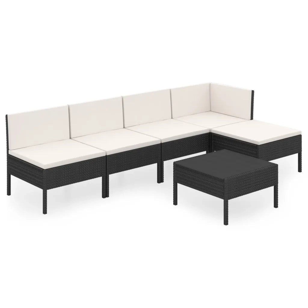 Set Divani da Giardino 6 pz con Cuscini in Polyrattan Nero 3094372
