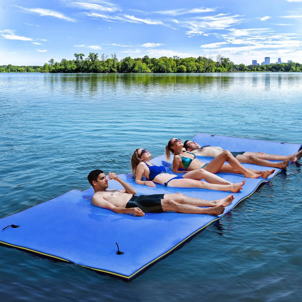 Tappeto Galleggiante per Piscina e Mare, 270 x 180 cm, Materassino Galleggiante in Schiuma per Rilassarsi e Divertirsi, Con Cuscino per la Testa (Blu 270 x 180 cm)