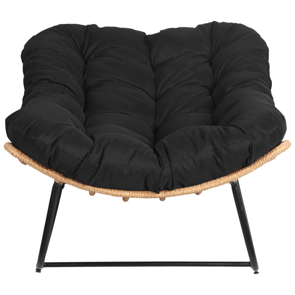 Sedia a dondolo in rattan sintetico con cuscino nero CINTA