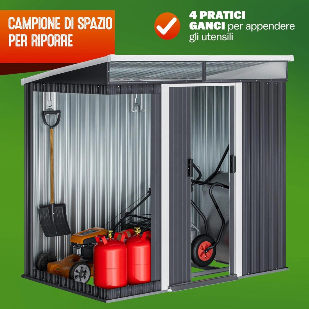 ® Casetta da Giardino in Metallo 2m² con Fondazione 200x125x180cm 2 Finestre Capanno per Attrezzi 4m³ Esterno