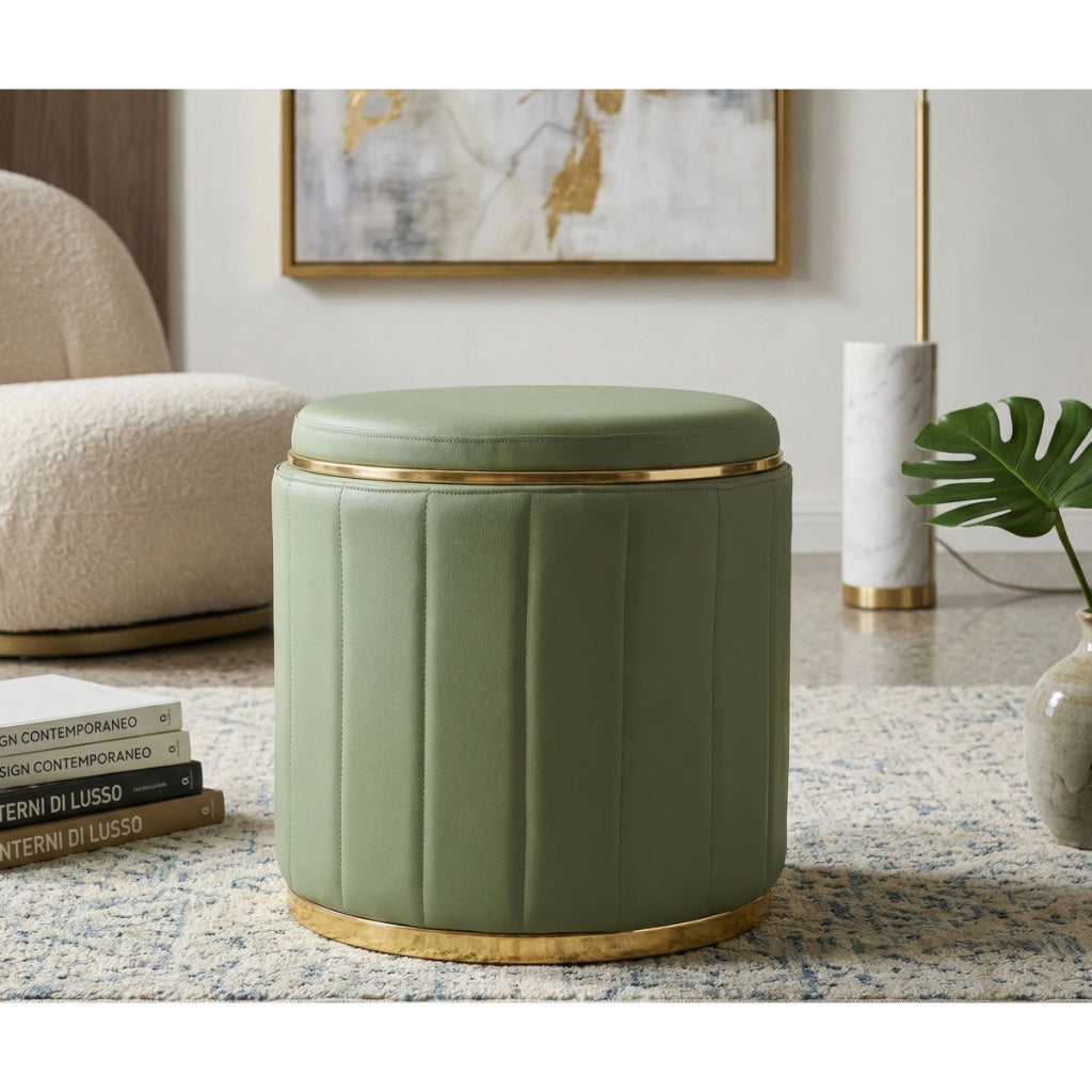 Pouf London in ecopelle verde con dettagli oro
