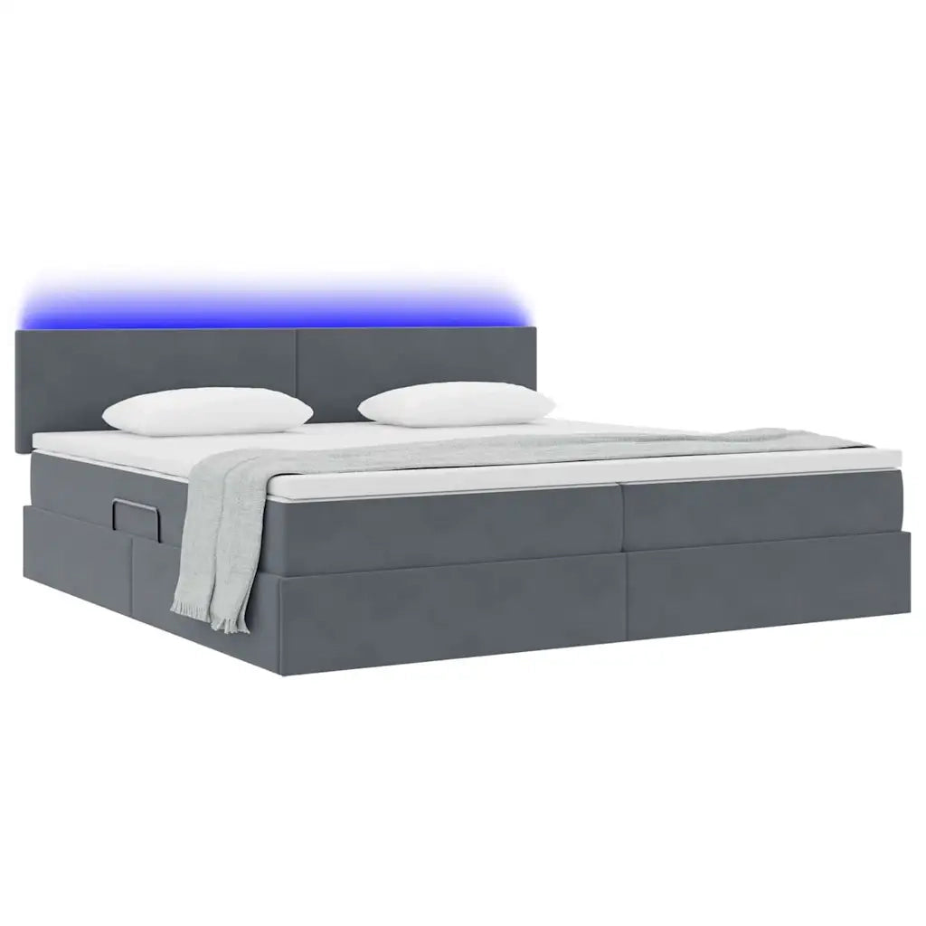 Letto con contenitore LED e materasso Grigio Scuro 200 x 200 cm