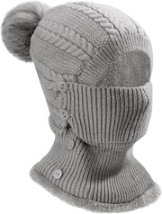 Mutte di lana calda per donne invernali con copertura del viso e collo grigio