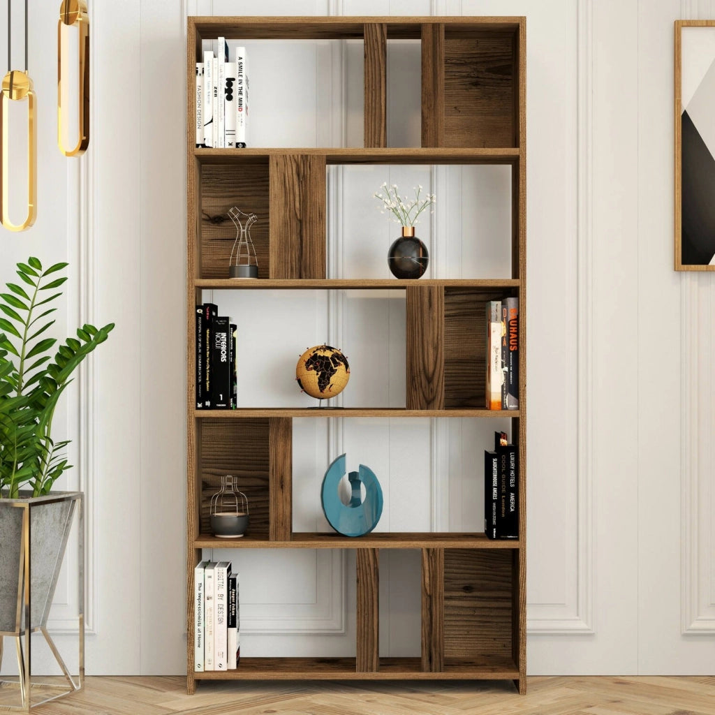 Biblioteca Karl, Libreria 5 Ripiani, 90x20x180h cm Marrone Noce