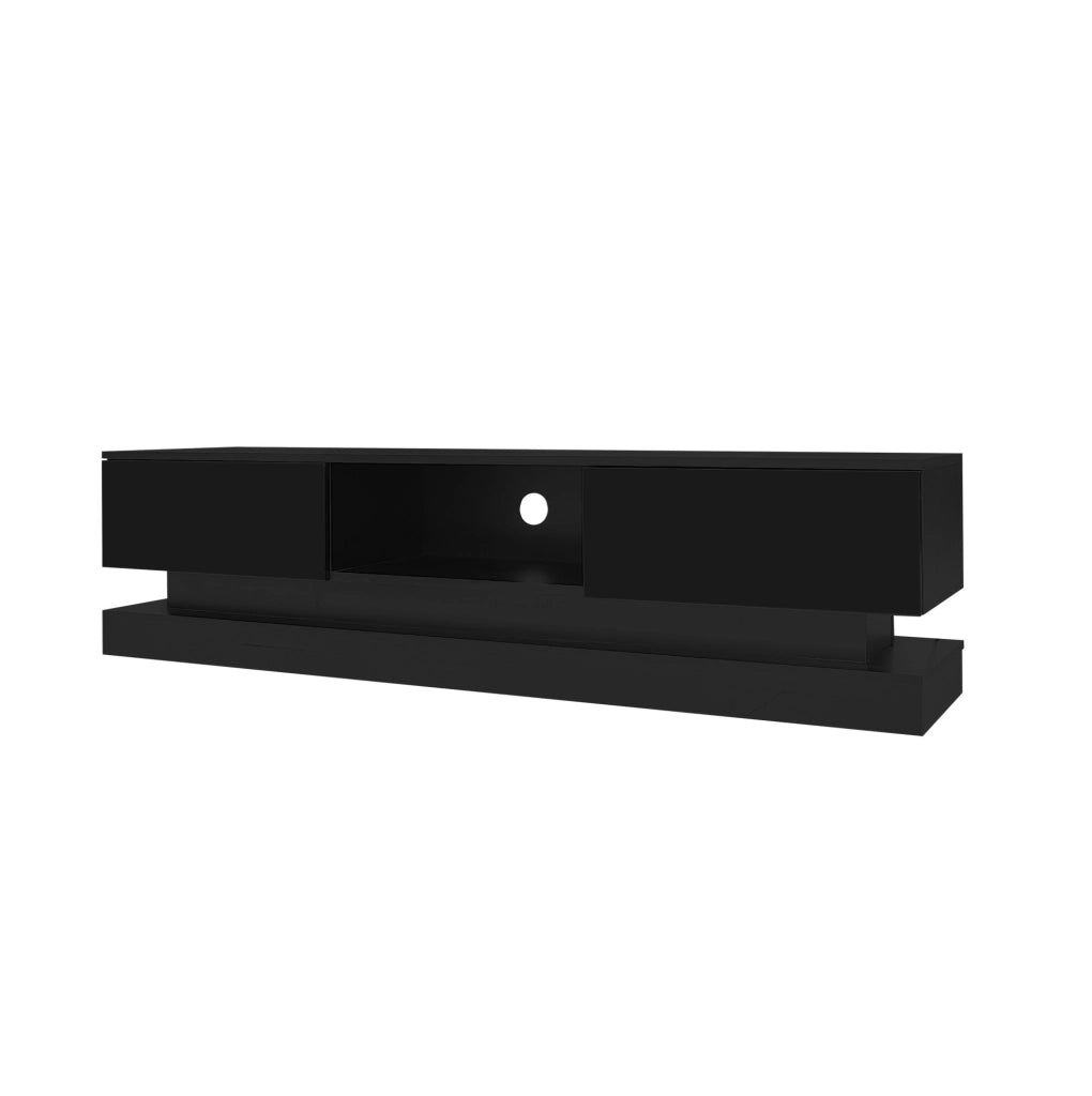 Mobile TV 160 x 35 x 40;5 cm con LED controllabili tramite app; 2 cassetti; nero lucido