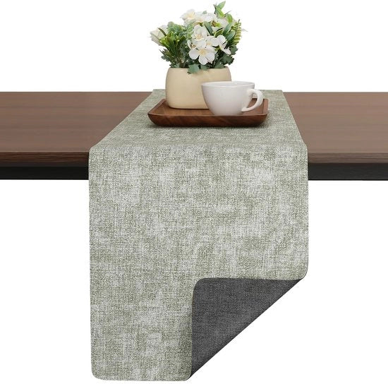 Tavolo da kunstleren moderno, doppio, antiscivolo, termoresistente, lavabile - esterno per matrimoni, compleanni, feste - decorazione da tavolo (grigio, verde, 30x240cm)