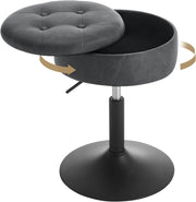 Sgabello da Trucco Girevole, Sedile Regolabile in Altezza, Sedia da Bar Rotondo con Contenitore, Pelle sintetica vintage, Base in Metallo, per Cucina, Soggiorno, Antracite, BH439an-1