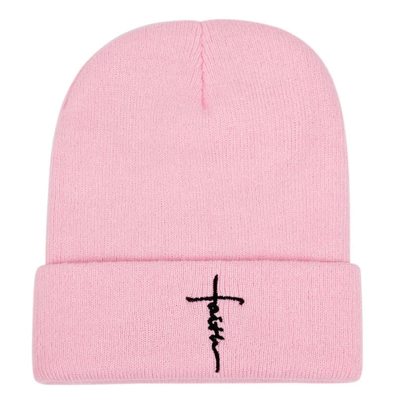 Cappelli invernali caldi di lana con croce, colore rosa