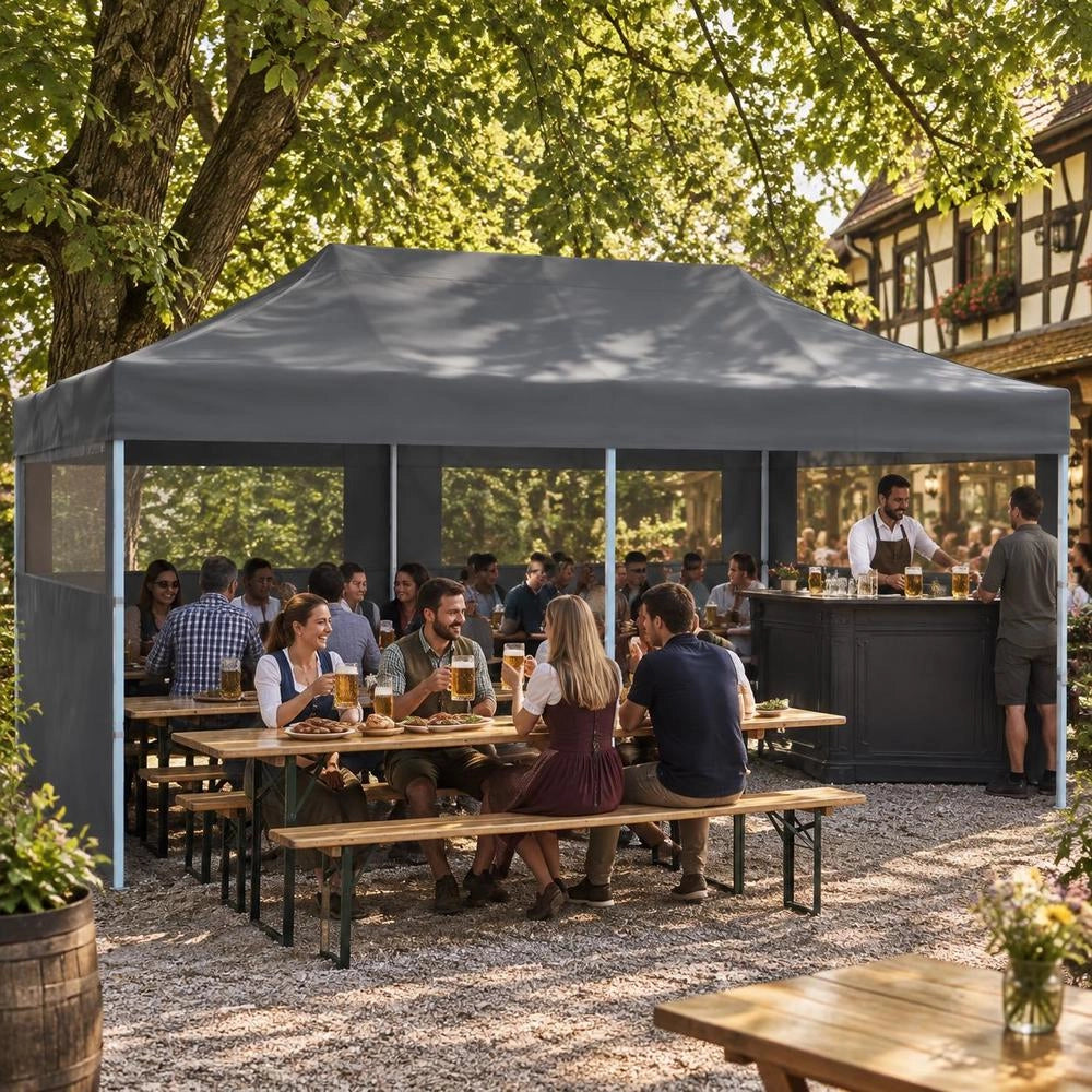 Pop-up Party Tent With Side Walls, Foldable, 3 X 6 M, Anthracite