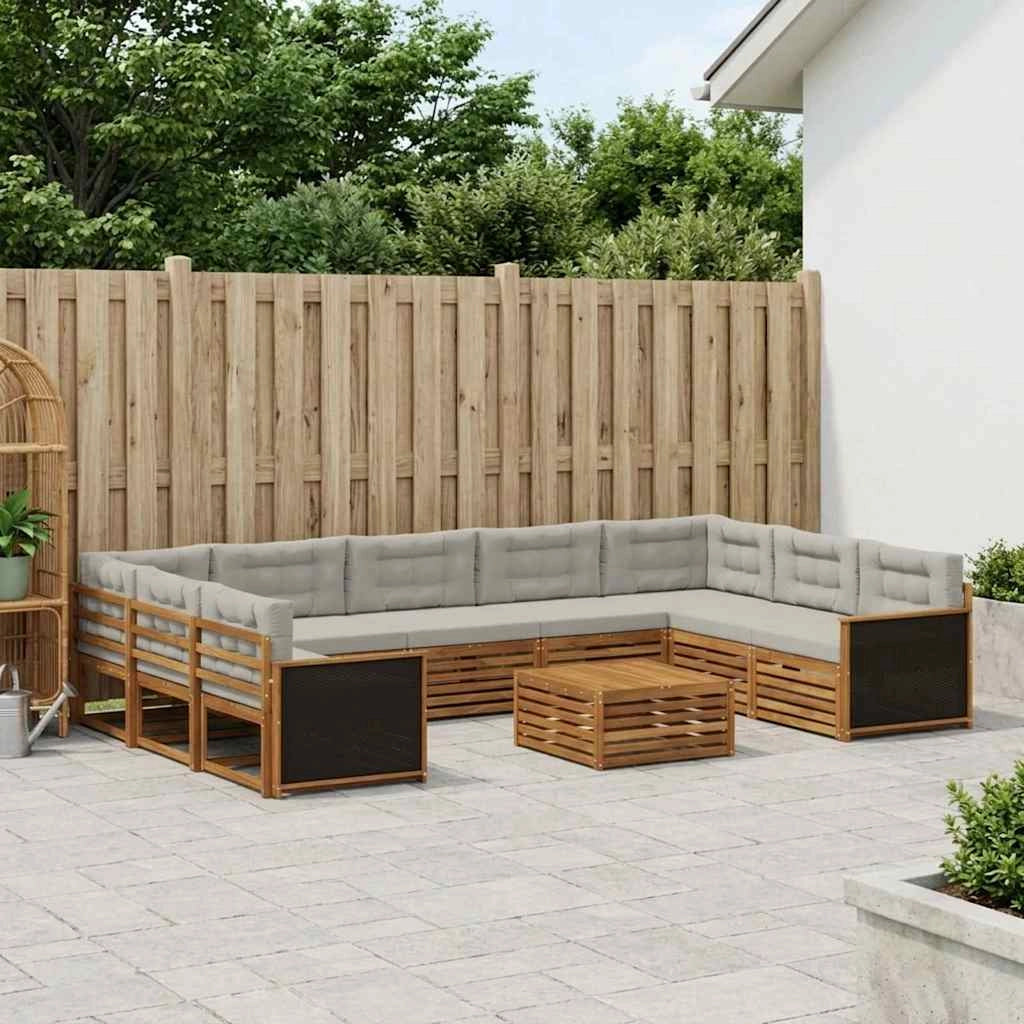 Set di divani da esterno 10 pz Naturale e Grigio Chiaro 3383854