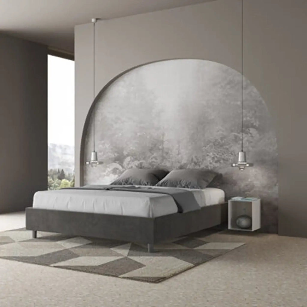Letto matrimoniale con rete imbottito 160x190 microfibra grigio Azelia