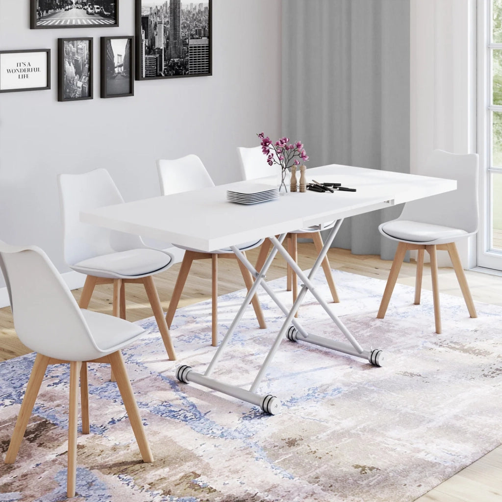 IDMarket - Tavolino ALTURA 100-160 cm, allungabile e trasformabile in tavolo da pranzo rettangolare, piano bianco, gambe cromate
