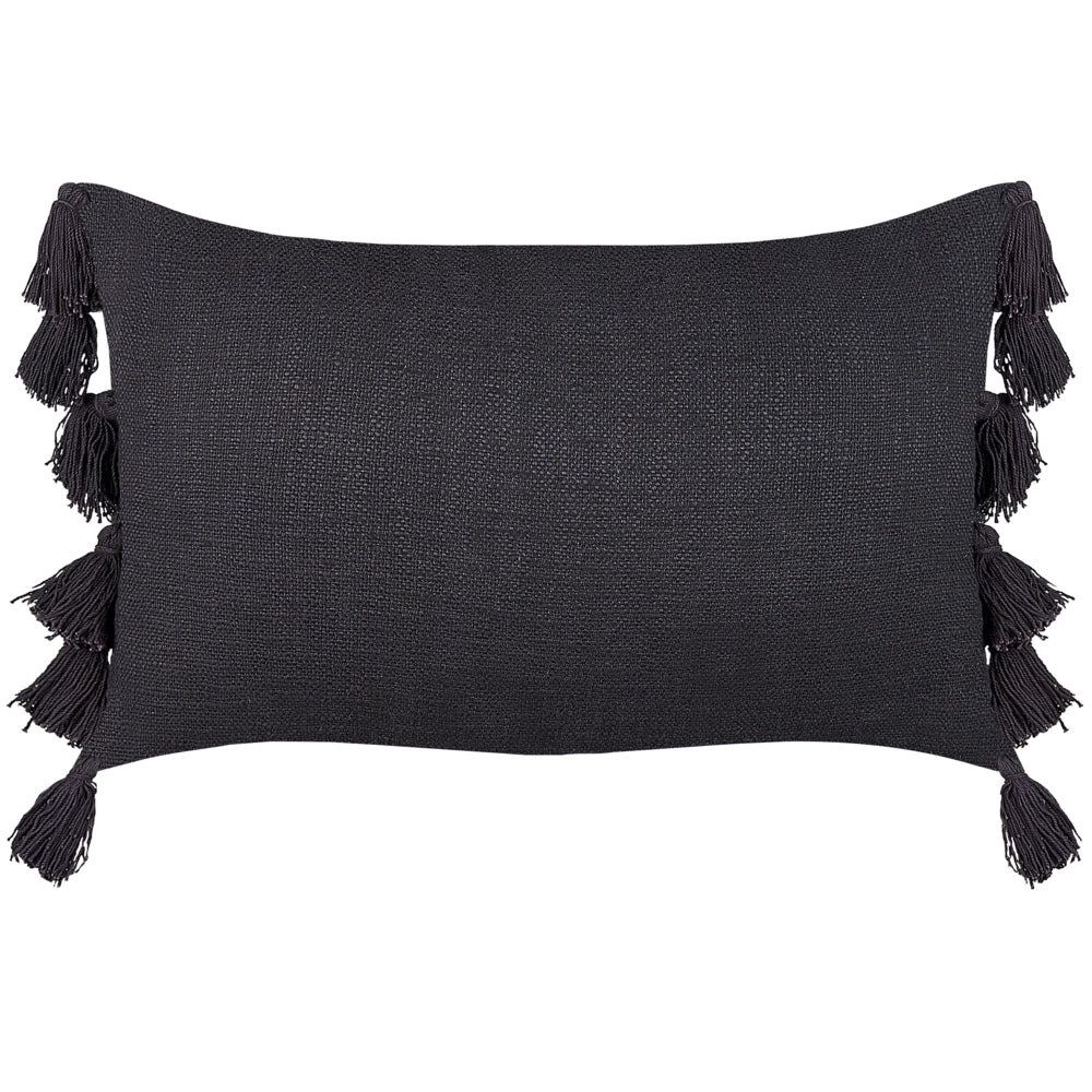 Cuscino decorativo cotone grigio 35 x 55 cm tinta unita con nappe stile boho accessori