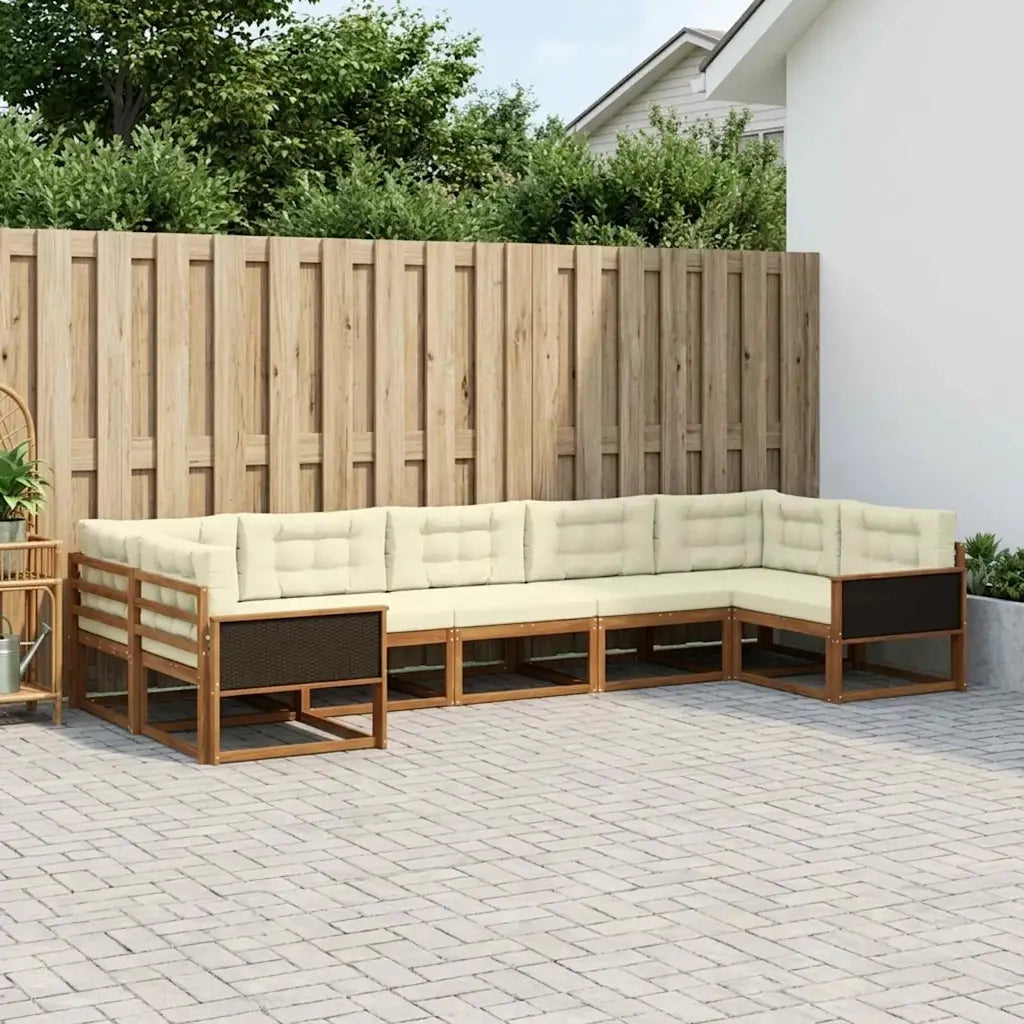 Set di divani da esterno con cuscino 7 pcs Naturale e Crema