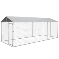 Kennel per Cani da Esterno 6x2,3x2,3m con Tetto Impermeabile in Tessuto Oxford e Acciaio Argento