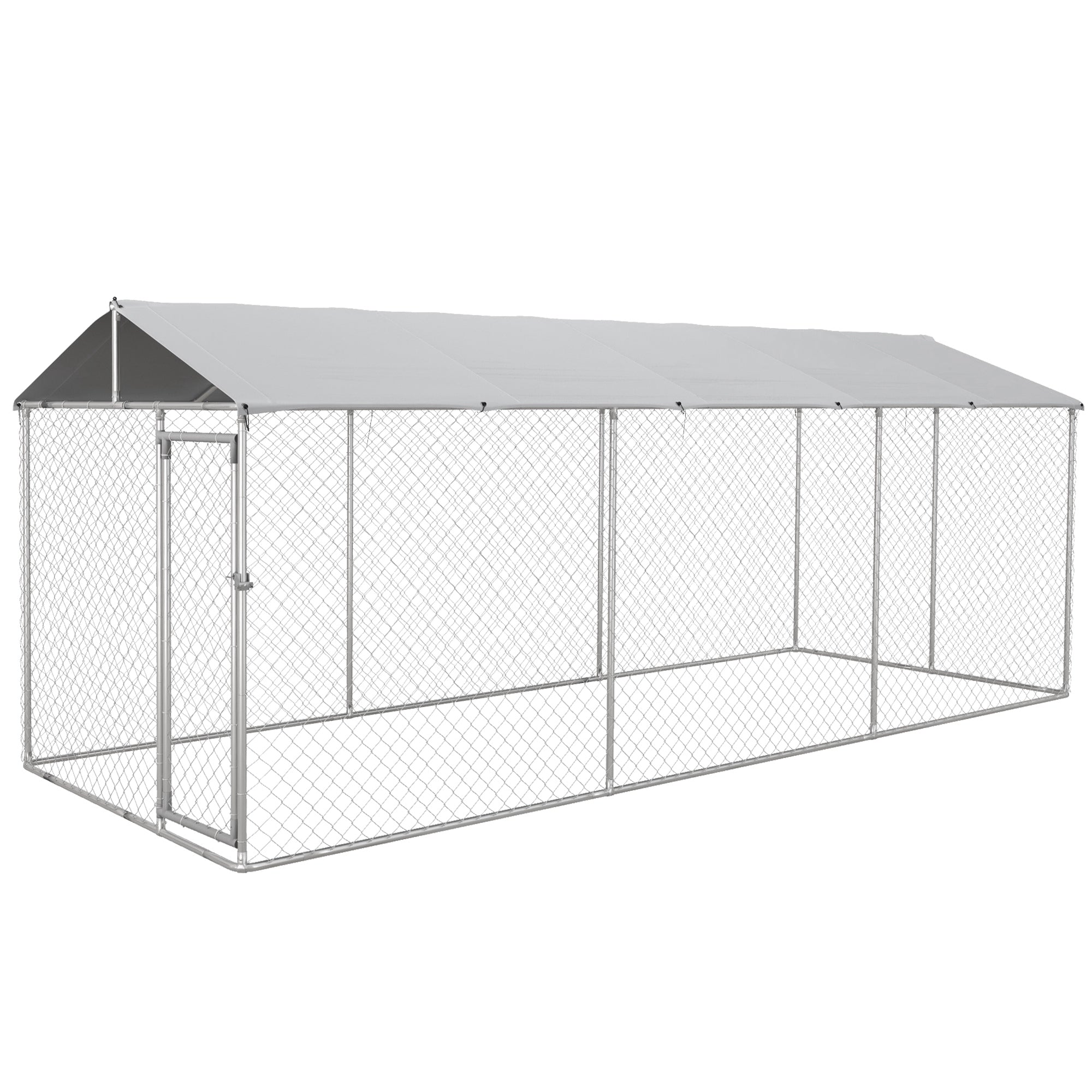Kennel per Cani da Esterno 6x2,3x2,3m con Tetto Impermeabile in Tessuto Oxford e Acciaio Argento
