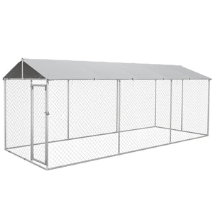 Kennel per Cani da Esterno 6x2,3x2,3m con Tetto Impermeabile in Tessuto Oxford e Acciaio Argento