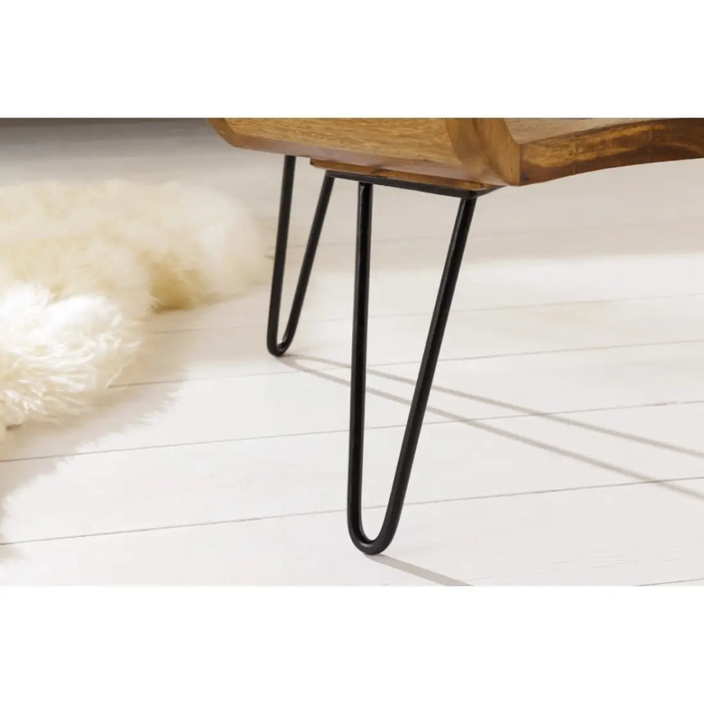 Tavolino basso NERA 100 cm in legno massello di Sheesham con nicchia – stile retrò industriale