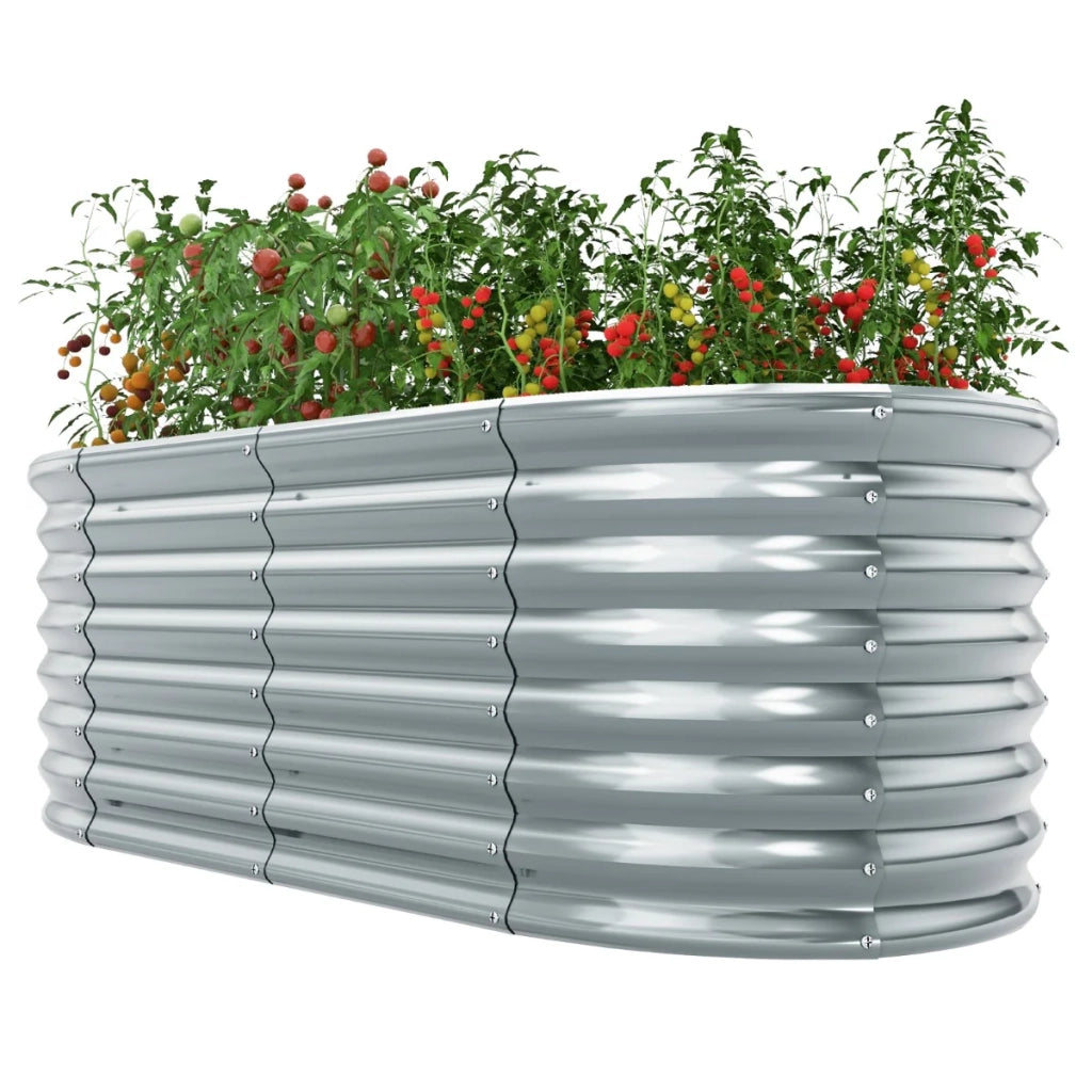 Fioriera ovale rialzata 165 x 80 x 60 cm design robusto e sicuro per giardino metallo grigio 20_0012337
