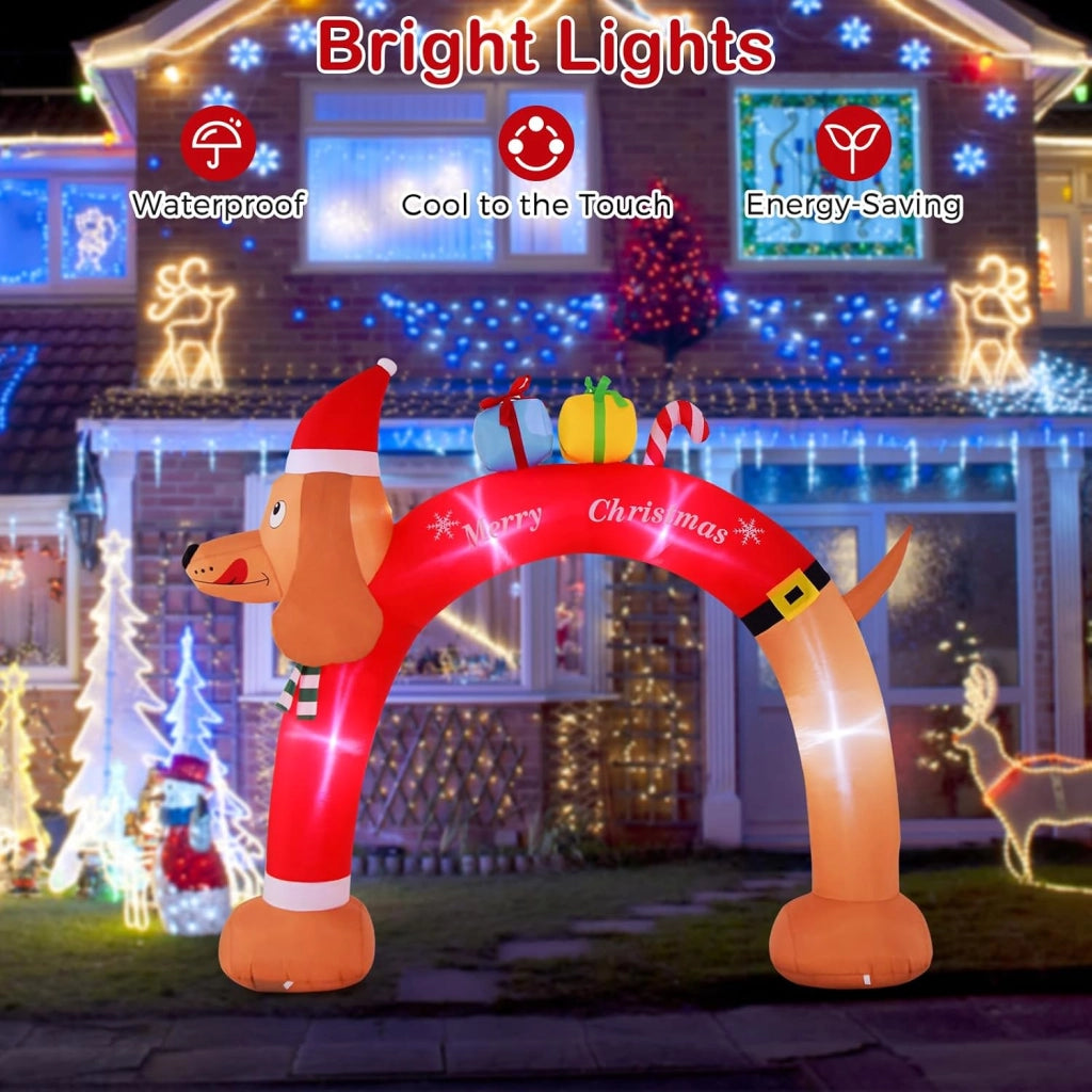Decorazioni Natalizie, Arco Gonfiabile Natalizio con Cane 242 CM, 5 Luce LED, Soffiatore Incorporato, Addobbi Natalizi per Esterno Interno per Casa, Giardino, Cortile