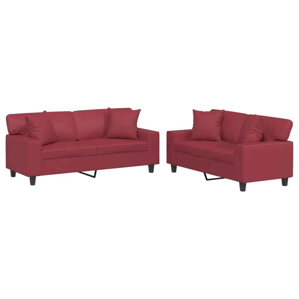 Set di Divani 2 pz con Cuscini Rosso Vino in Similpelle 3201927