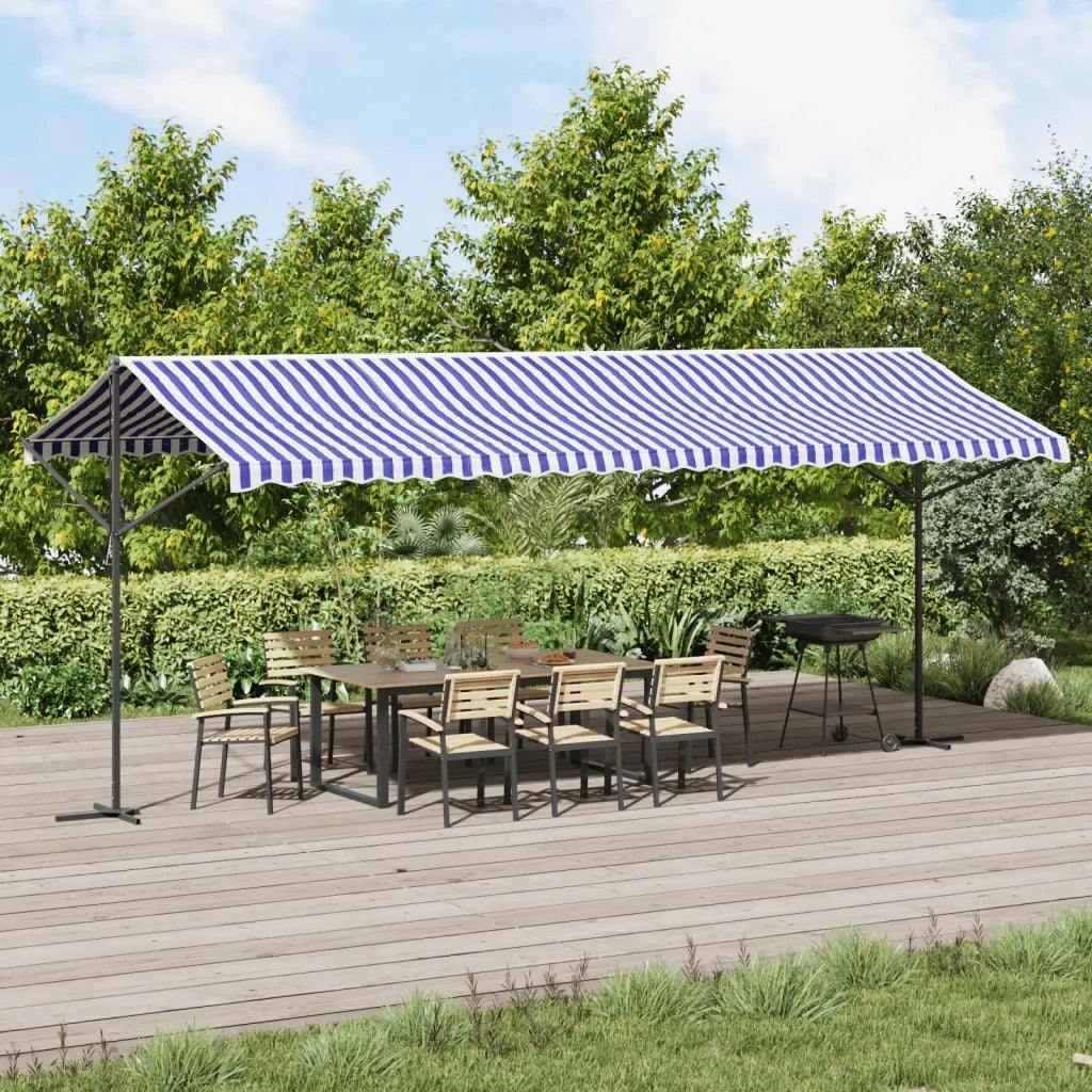 Tenda da Sole Blu e Bianca 600x300 cm in Tessuto e Acciaio 368934