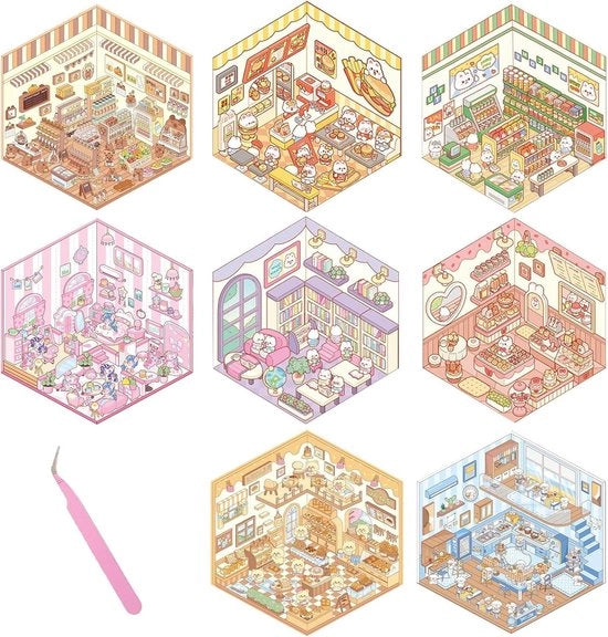 Set di adesivi 3D per fotoalbum 8 pezzi - Decorativi con sfondo e pinza
