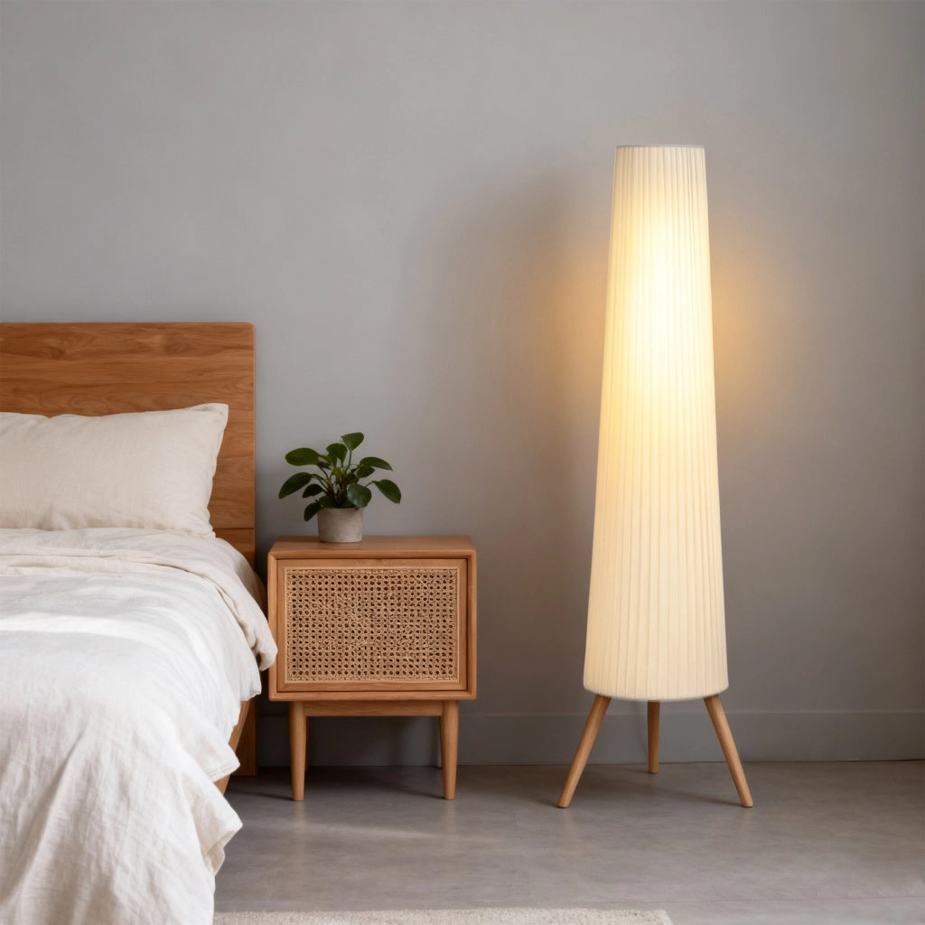Lampada da Terra con Treppiede ¨C Zephmum ¨C Bianco Legno Tela