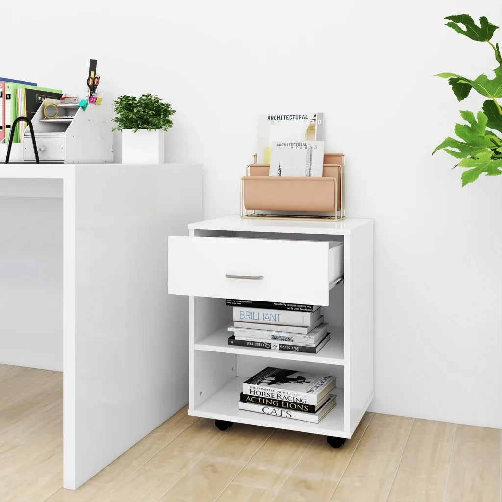 Mobiletto con Ruote Bianco 46x36x59 cm in Legno Multistrato 808467