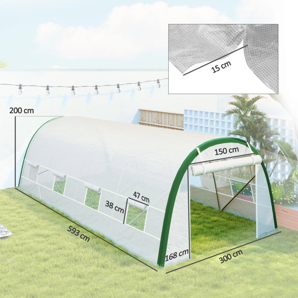 Serra da Giardino Tunnel ¨C zephmum ¨C 6x3x2 m, 8 Finestre, Porta Zippata, Acciaio Galvanizzato, Bianco
