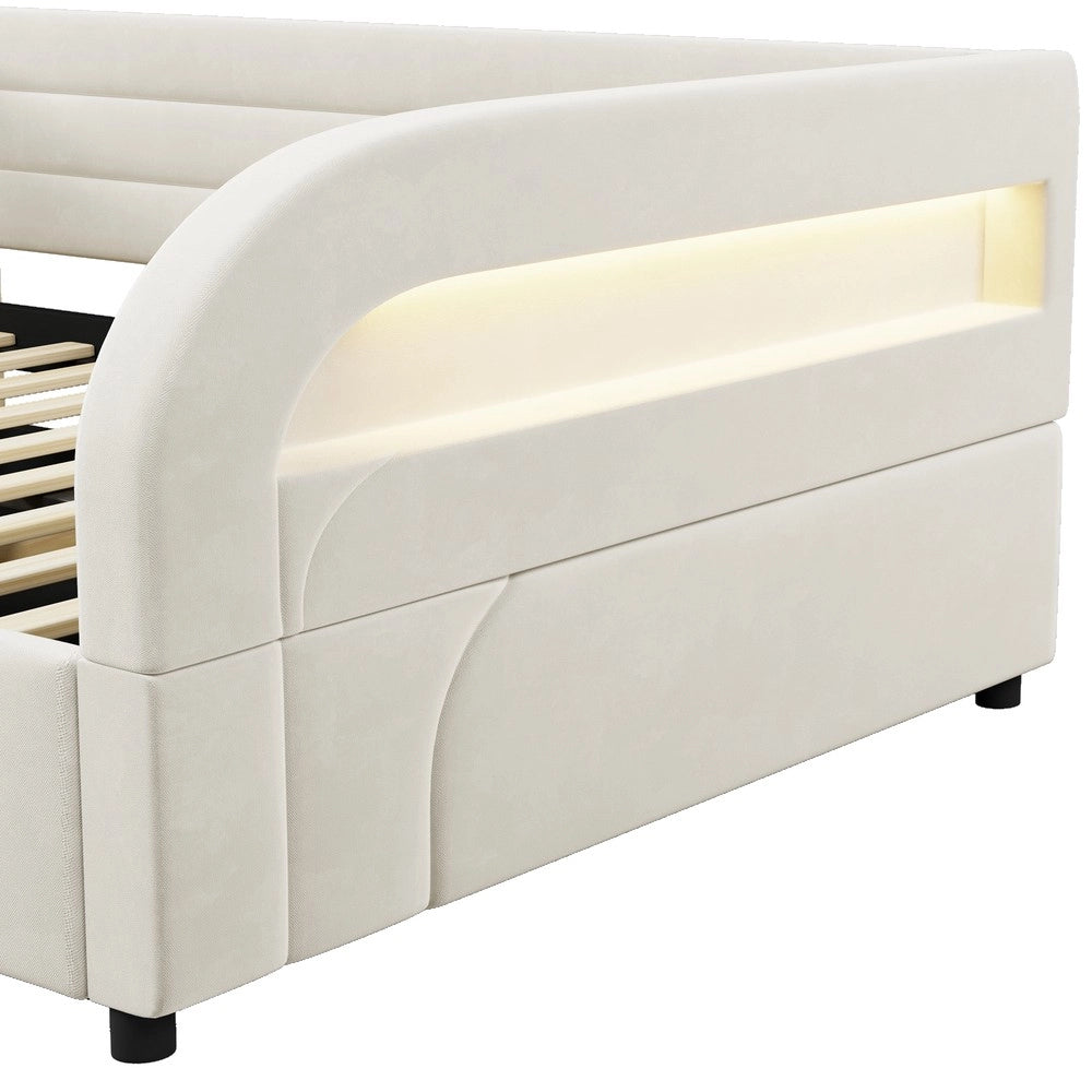 Letto imbottito contenitore con LED ¨C Minimal ¨C Bianco 140x200 cm