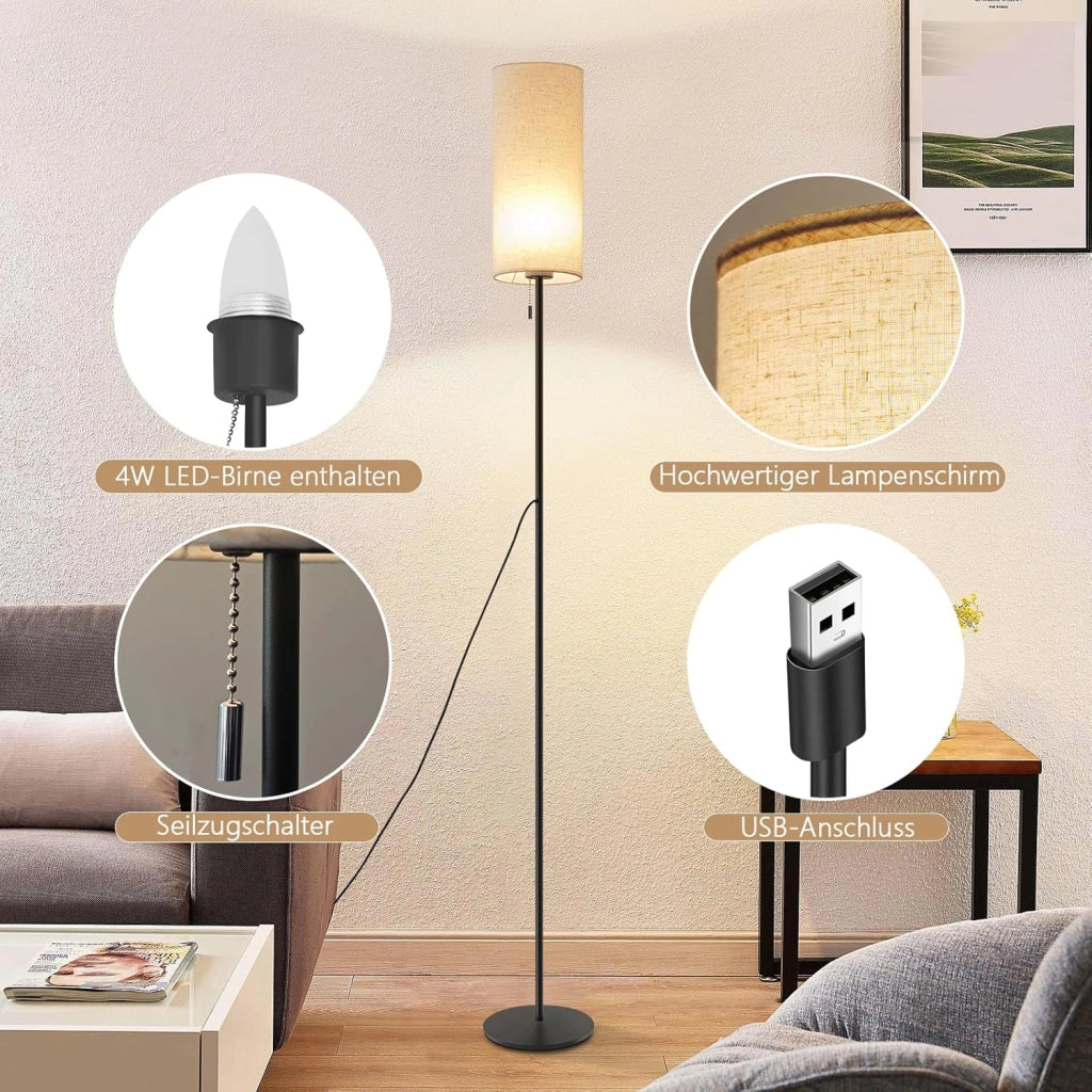 ZMH Lampada da terra LED retrò paralume tessuto dimmerabile interruttore cavo per soggiorno