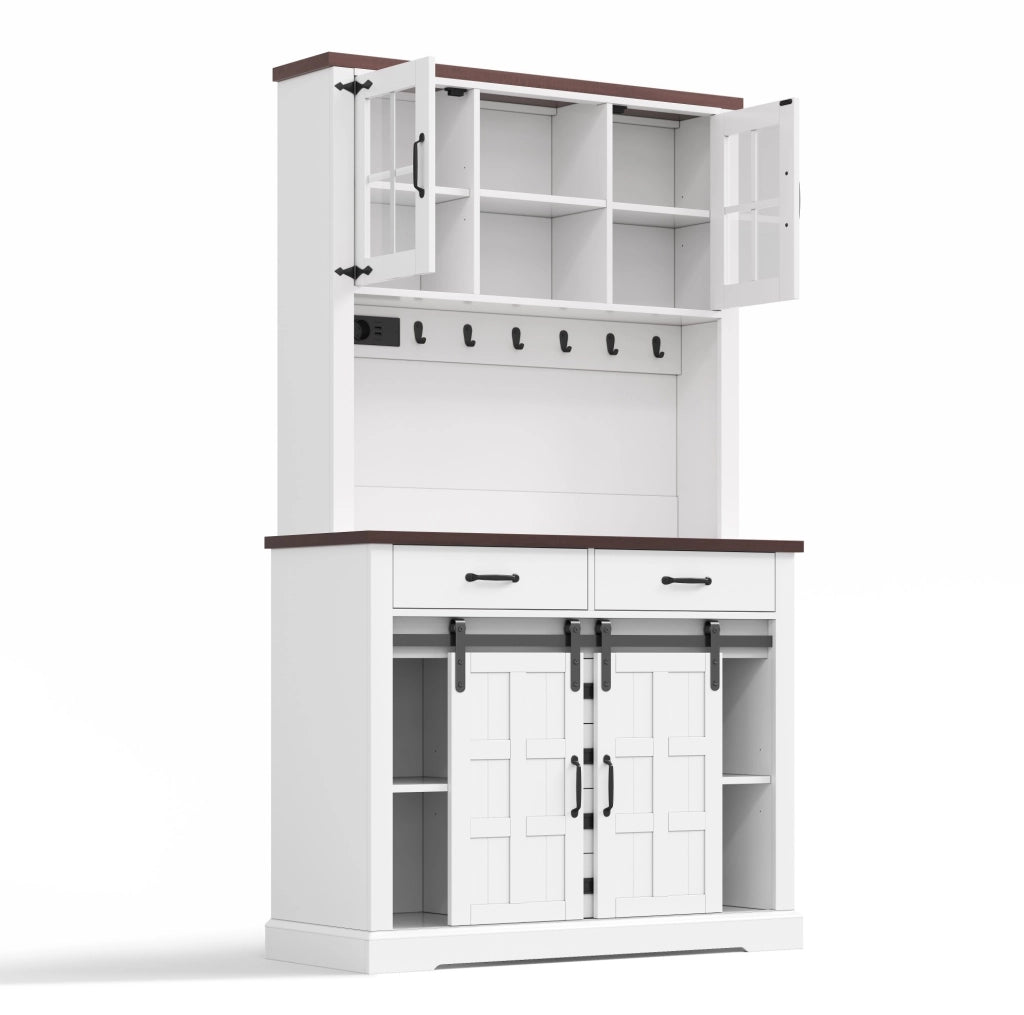 Credenza da cucina multifunzionale con LED RGB; prese USB; 108x40x180 cm; bianco; MDF