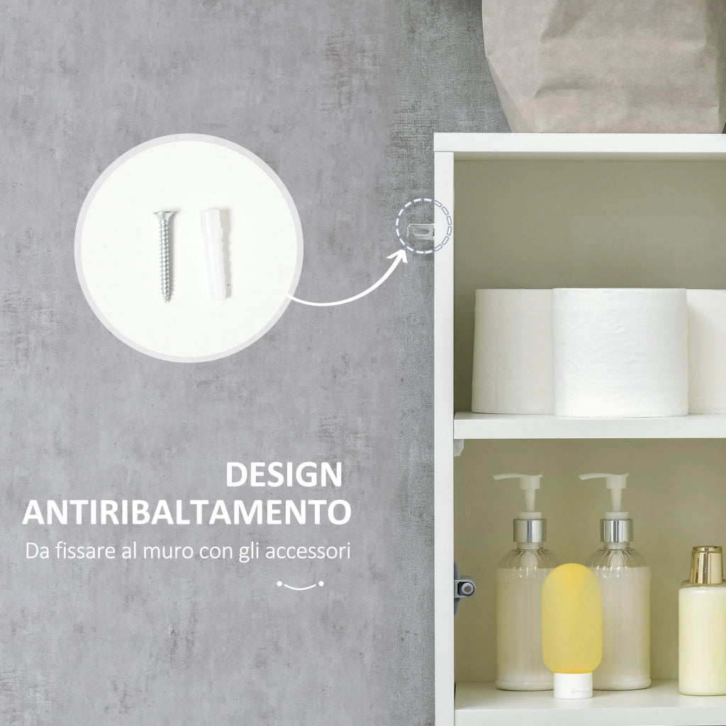Colonna Bagno 1 Cassetto 2 Armadietti 30x28x170 cm in Legno truciolare e MDF Bianco Lucido