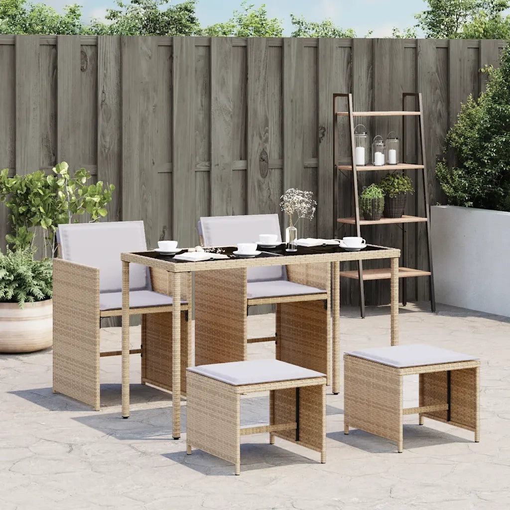 Set Pranzo da Giardino 5 pz | Set Salotto da Giardino con Cuscini Beige Misto Polyrattan
