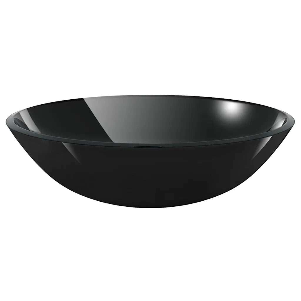 Lavandino Bagno con Rubinetto e Piletta in Vetro Temperato Nero cod mxl 38749