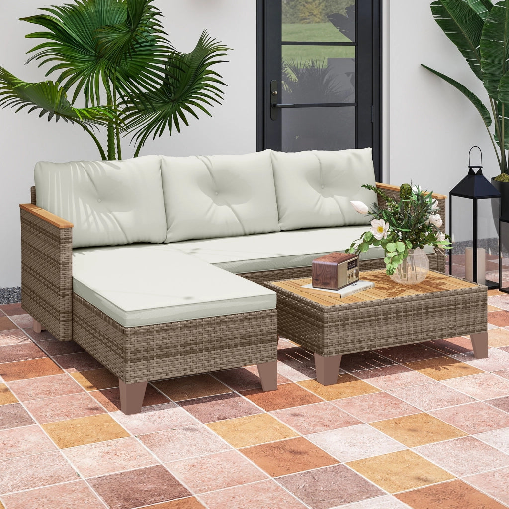 Set Salotto da Giardino ¨C zephmum ¨C 2 Posti, Chaise Longue, Tavolino, Rattan, Crema