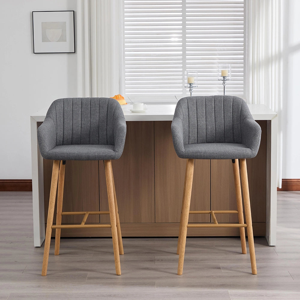 Tabouret da bar moderno stile europeo - Xylo - Schienale alto e braccioli seduta in lino gambe in legno