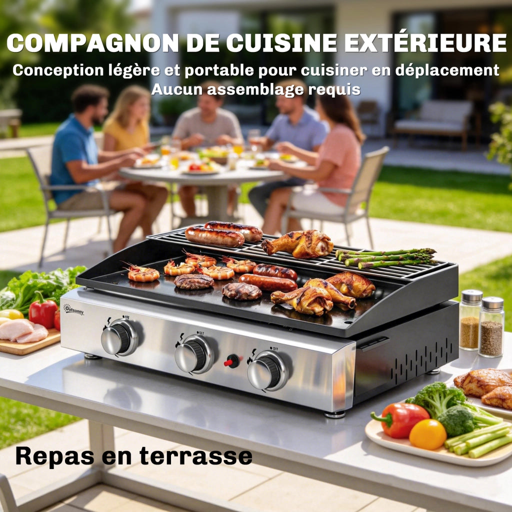 Barbecue a Gas 3 Bruciatori ¨C Xylo ¨C Acciaio Inox con Piastra Smaltata 62x44x21cm Nero