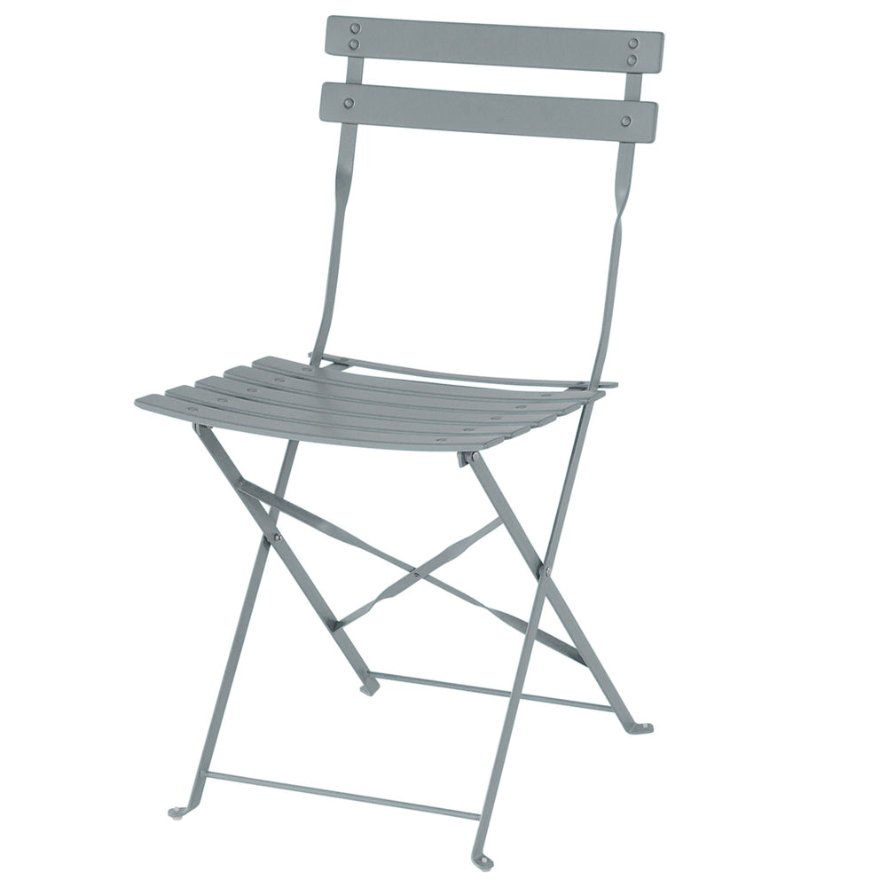 Set da bistrot da 3 pezzi con schienale a doghe pieghevole in metallo grigio per esterni