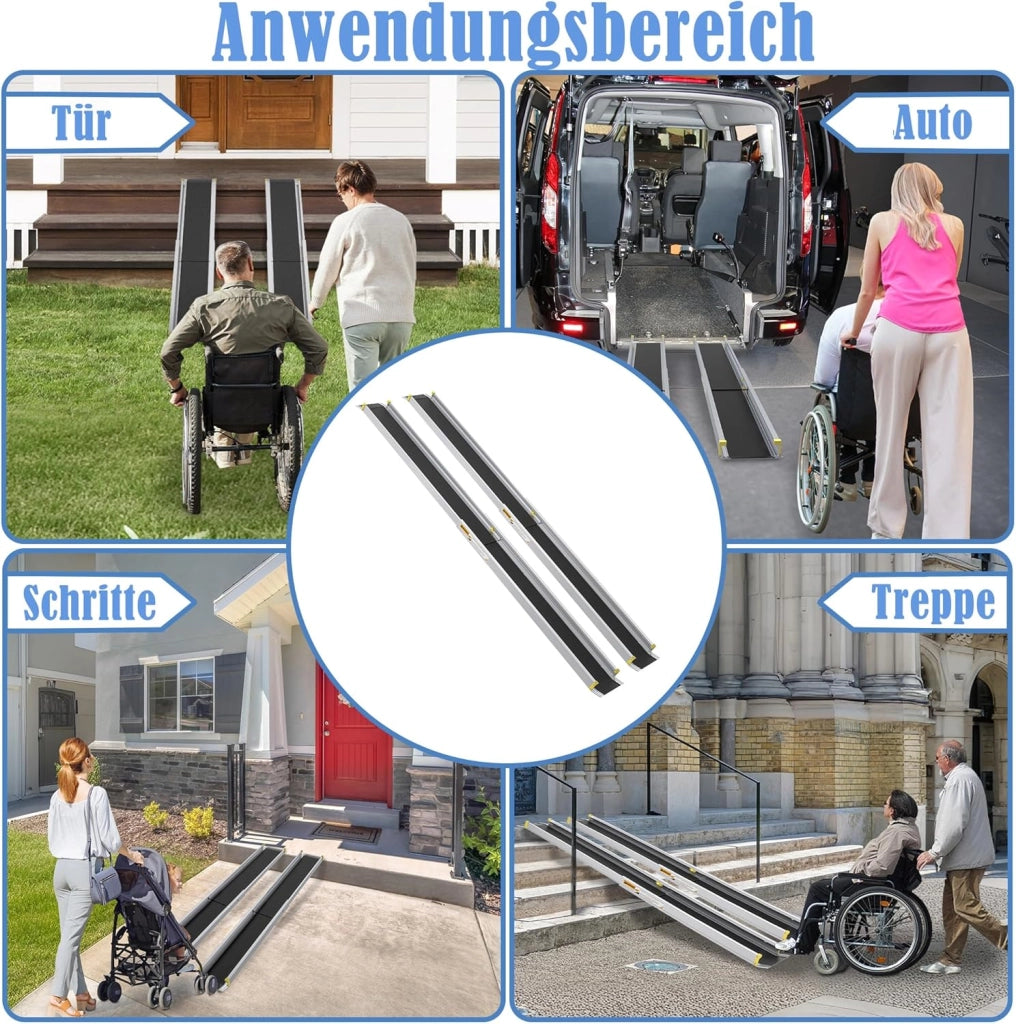 2X Rampa Telescopica per Sedie a Rotelle 76-122 cm in Alluminio, Capacità di Carico 300 kg, Rampa Telescopica Pieghevole, Rampa di Carico Regolabile e Portatile per Sedie a Rotelle e Scooter